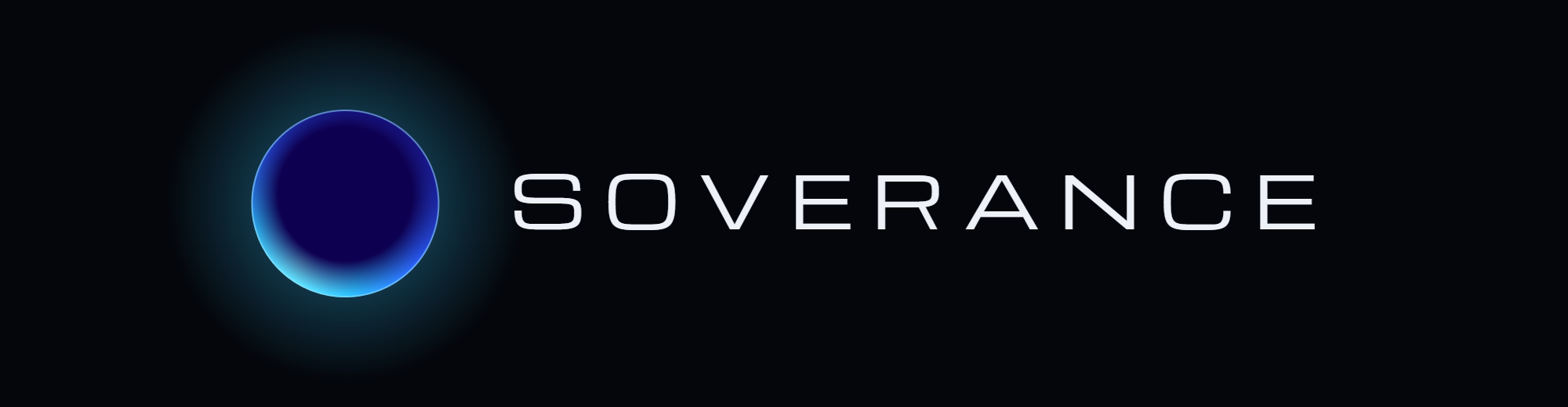 Soverance logo, the orb beside the wordmark, on a dark background